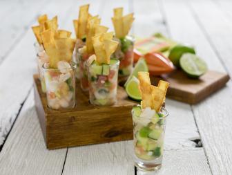 Ceviche and Tortilla Strips Served in a Shot Glass